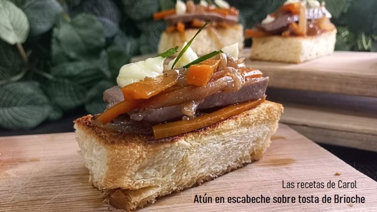 Receta de Atún en escabeche sobre tosta de brioche y  mayonesa de lima